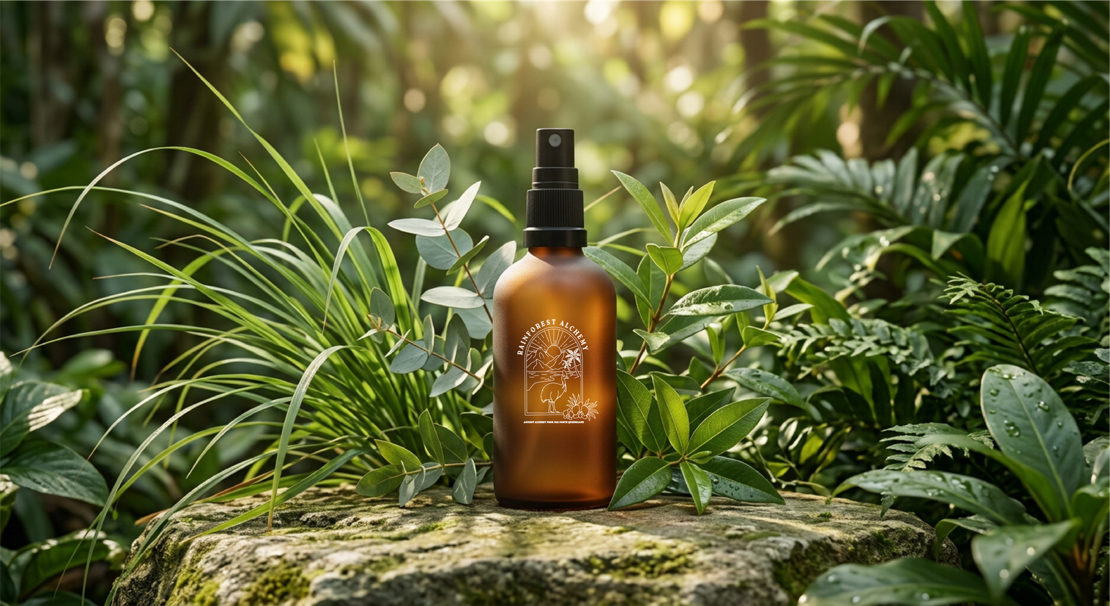 Tropical botanical leaves with morning dew