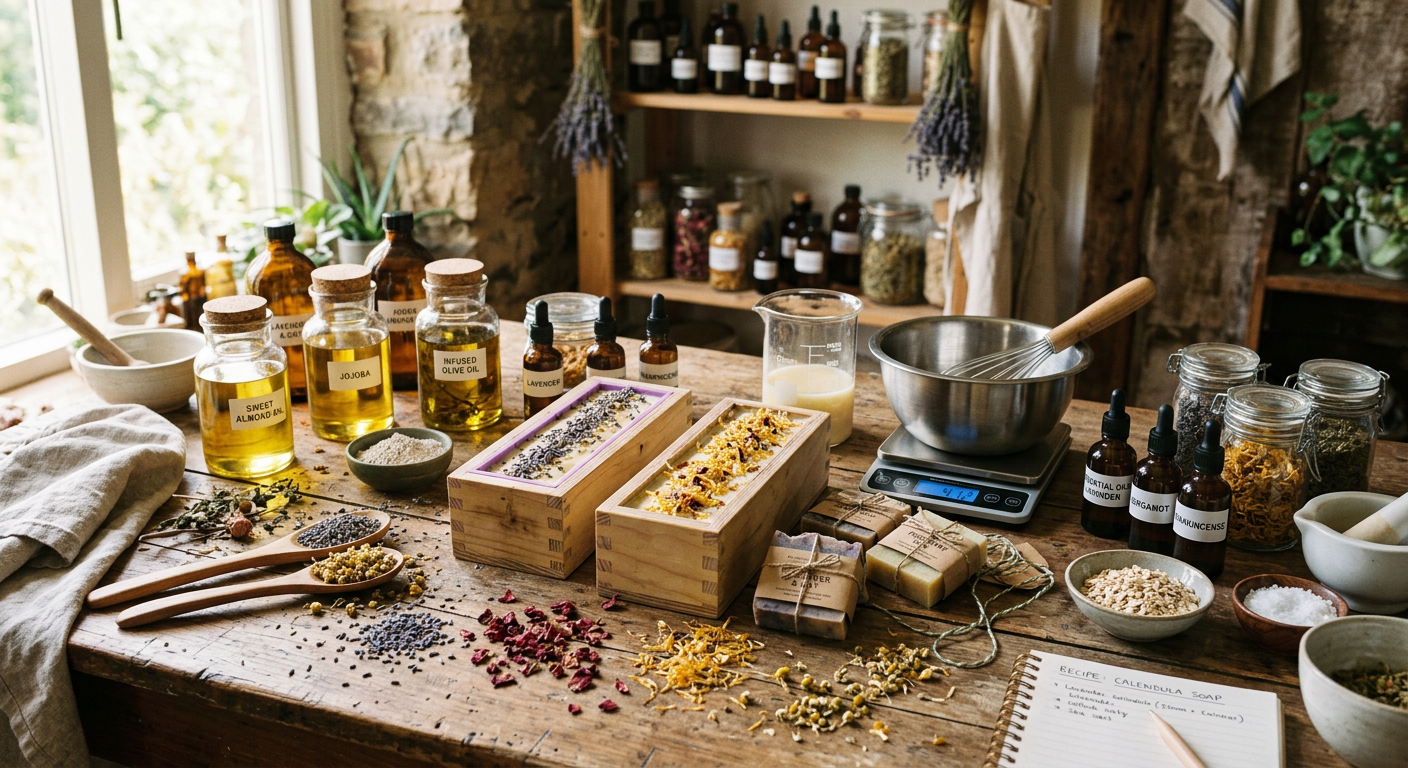 Handmade botanical soaps with natural ingredients